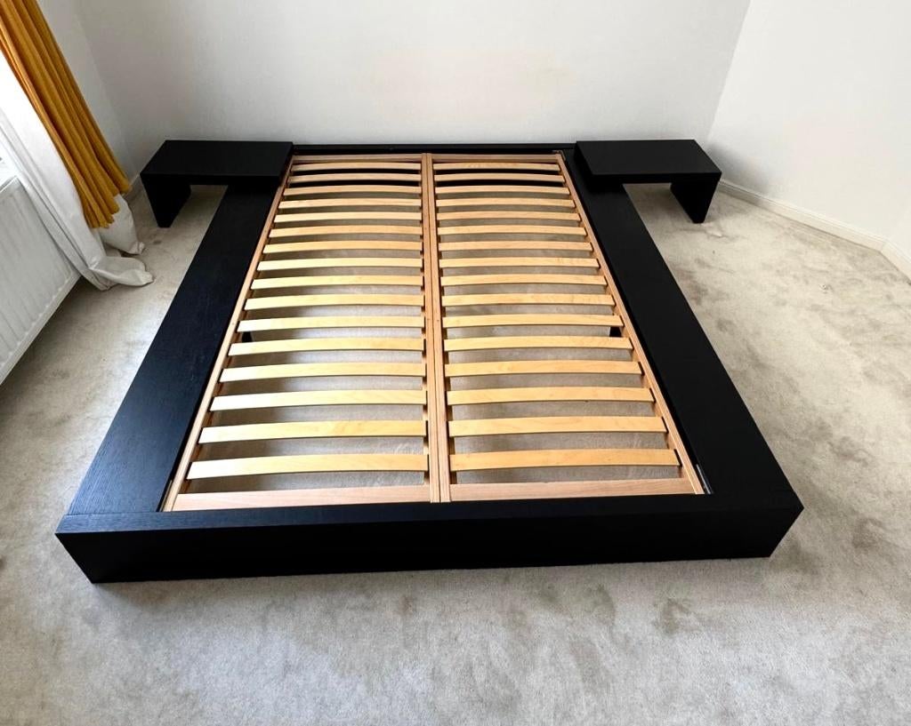 Zwart houten bed en houten latten - BoConcept, Huis en Inrichting, Ophalen, Gebruikt, Zwart, Tweepersoons