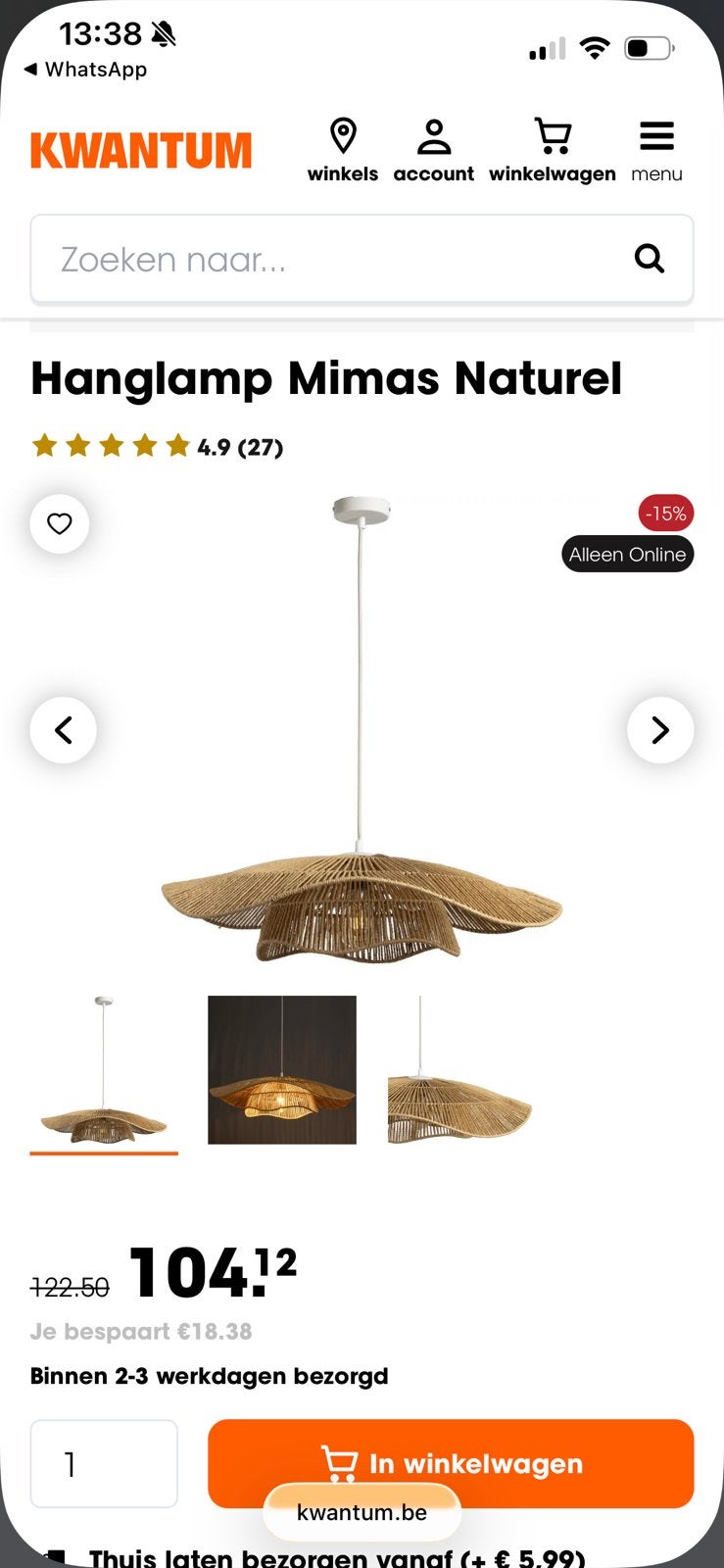 Hanglamp mimas naturel, Maison & Meubles, Enlèvement, Neuf