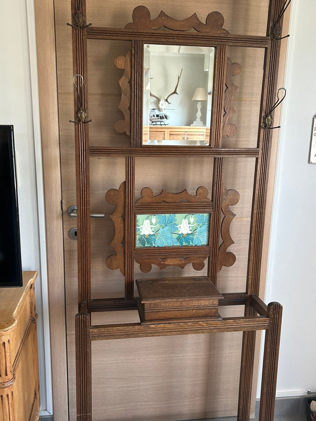 Antieke, oudere Jugendstil Art Nouveau hallgarderobe, Antiek en Kunst, Ophalen