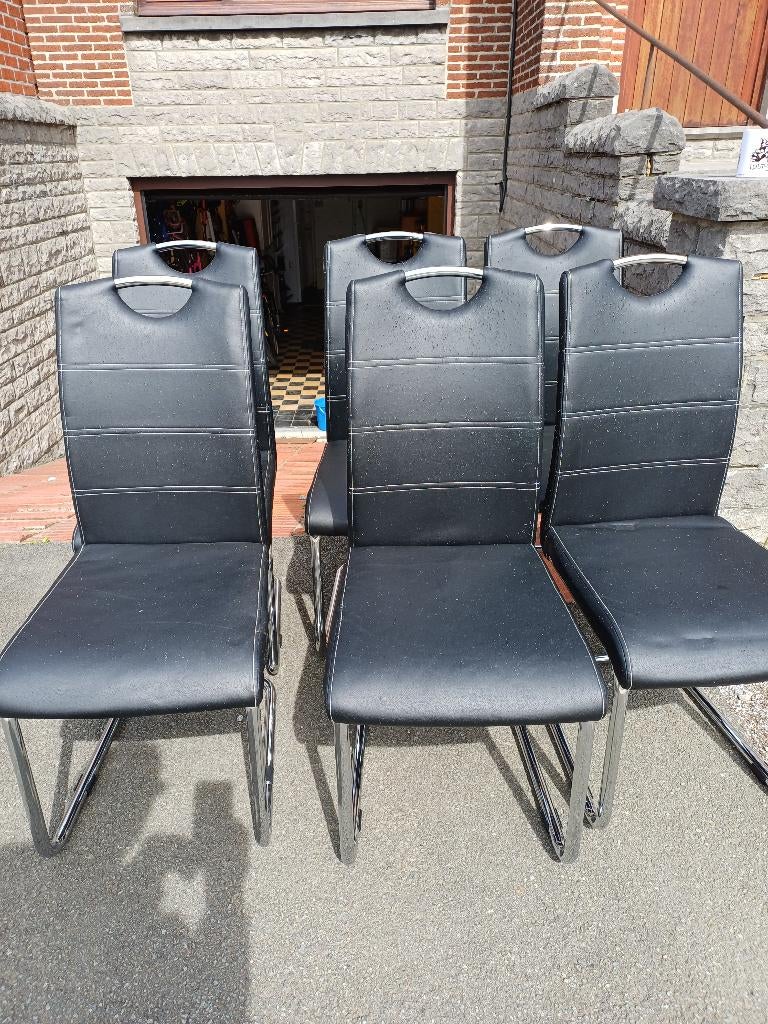 10€  6 chaises traineau simili cuir noirmoderne, Synthétique, Enlèvement, Cinq, Six Chaises ou plus, Utilisé