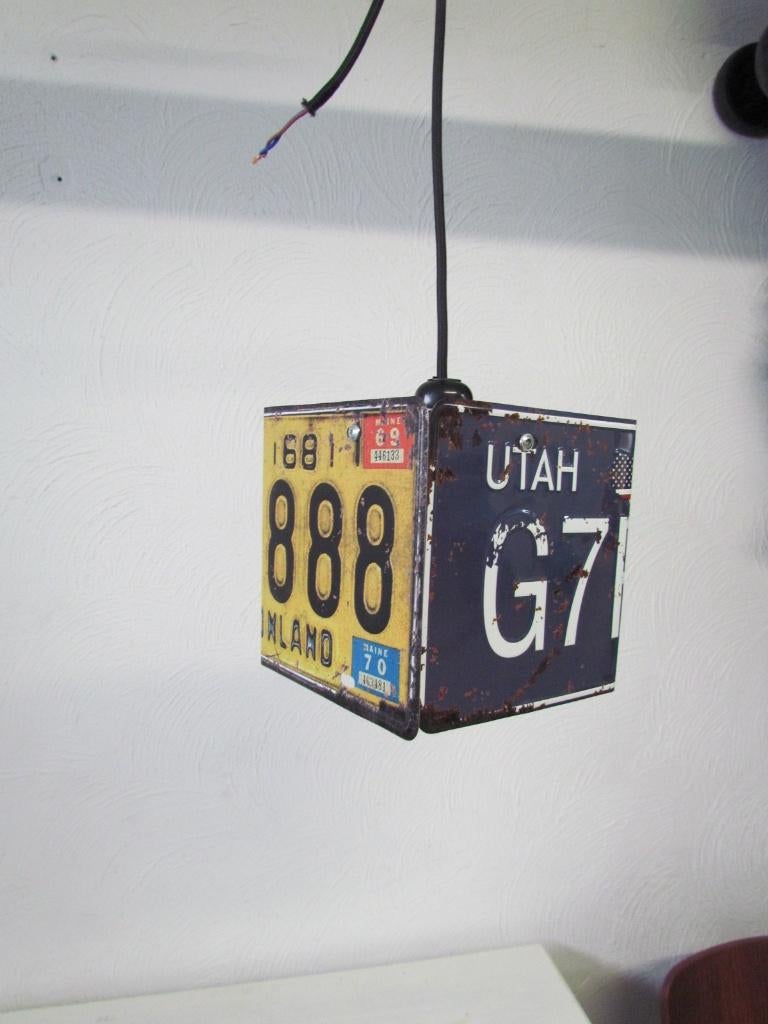 Hanglamp USA kentekenplaat, Huis en Inrichting, Ophalen of Verzenden, Nieuw, Hout, Minder dan 50 cm