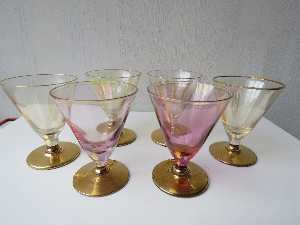 Set 6 likeurglaasjes Verrerie de Laeken 1950  Harlequin, Ophalen of Verzenden
