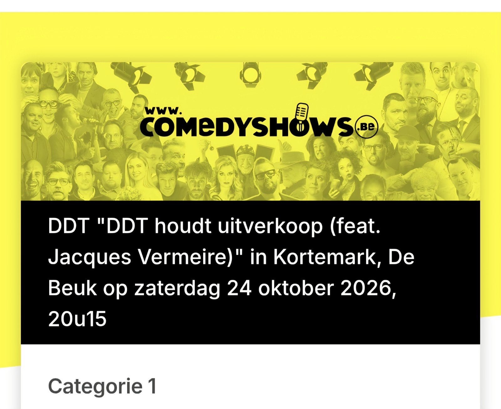 2 tickets DDT houdt uitverkoop Jacques Vermeire
te koop
zate, Tickets en Kaartjes