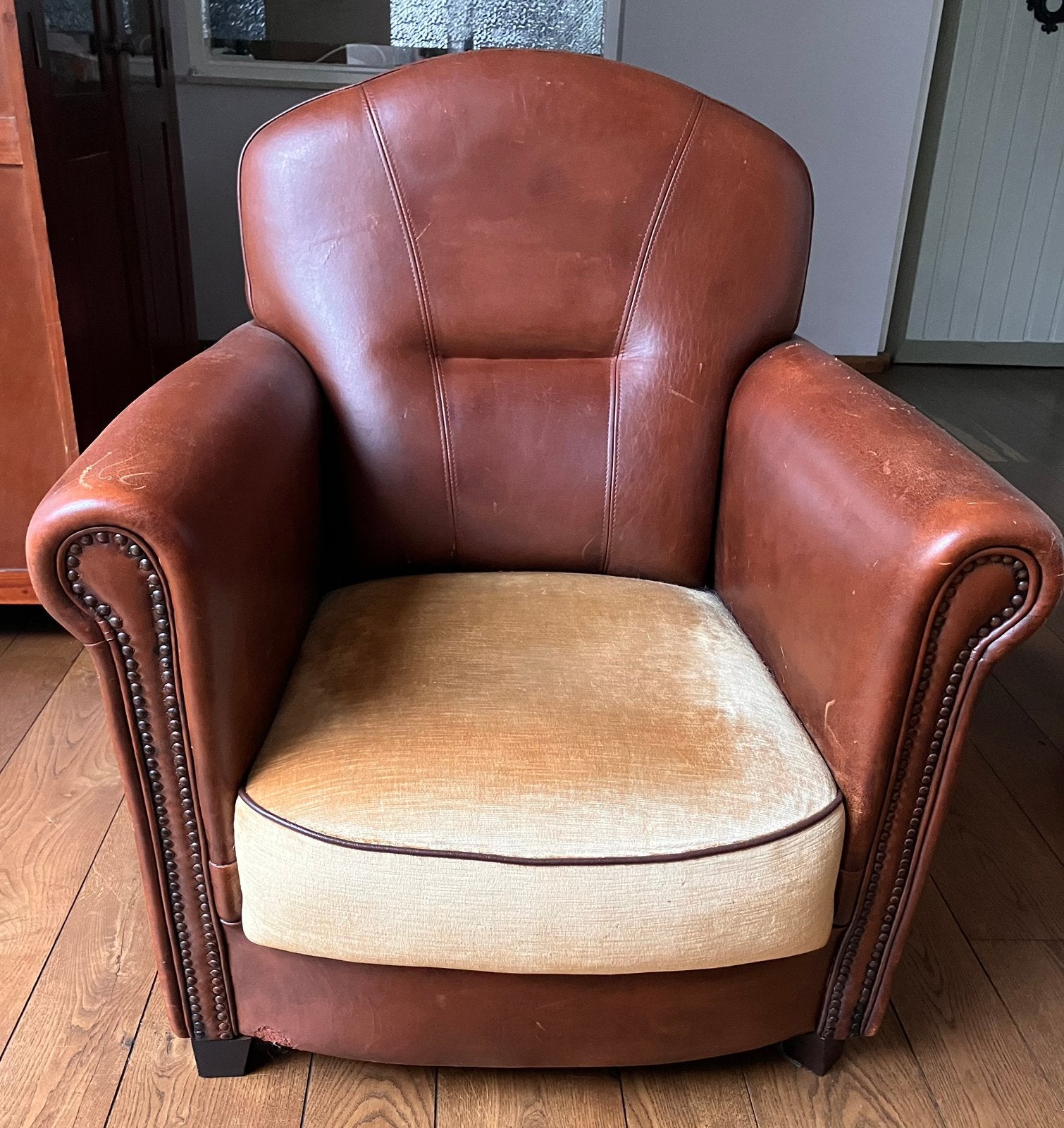 Schapen leren Clubfauteuils met poefjes | Joris Design, Ophalen, Gebruikt, Eenpersoons, Minder dan 75 cm