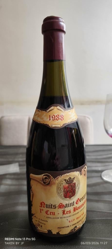 VIN ROUGE NUITS SAINT-GEORGES 1ER CRU "LES BOUSSELOTS", Verzamelen, Gebruikt, Frankrijk, Ophalen of Verzenden, Rode wijn