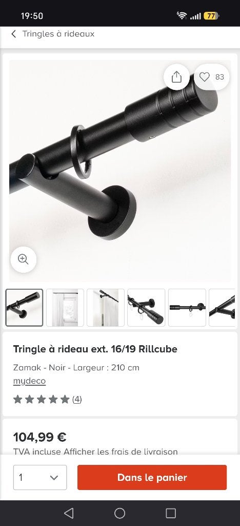 Tringle tenture 1m60/2m80, Enlèvement, Neuf, Noir, 200 cm ou plus