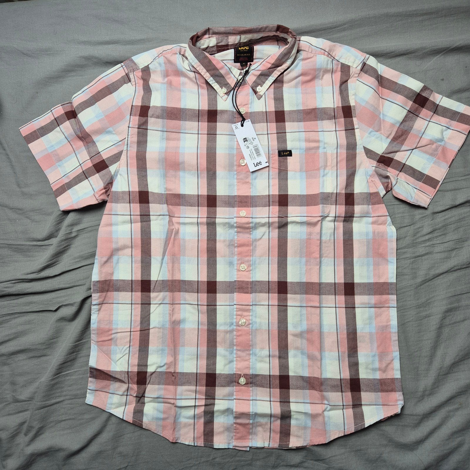 Lee Regular Fit Short Sleeve Check Shirt - Size M. BNWT., Kleding | Heren, Ophalen of Verzenden, Bruin