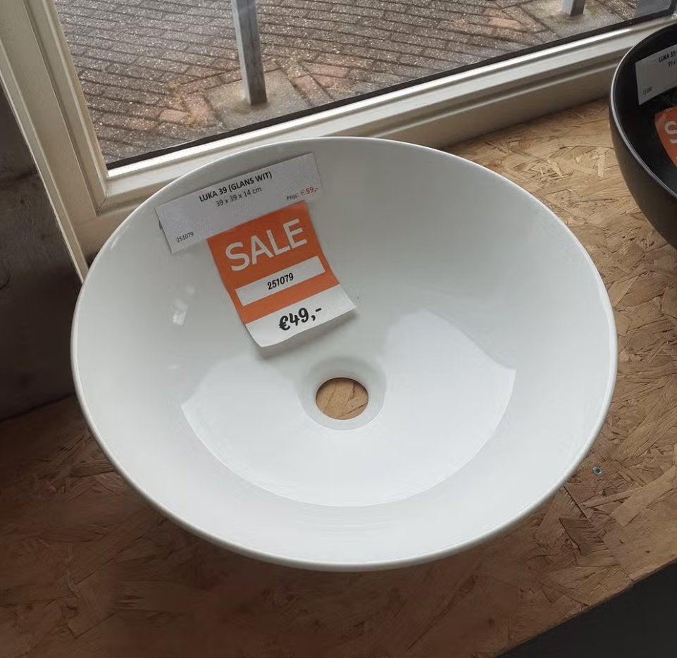 SALE! Waskom, glans wit, rond, bolvormig, stijlvol, Luka 39, Ophalen of Verzenden, Nieuw, Wit