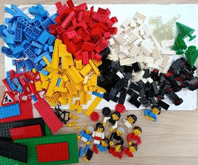 LEGO VINTAGE, ± 450 pièces + plaques + figures + roues, Utilisé, Lego