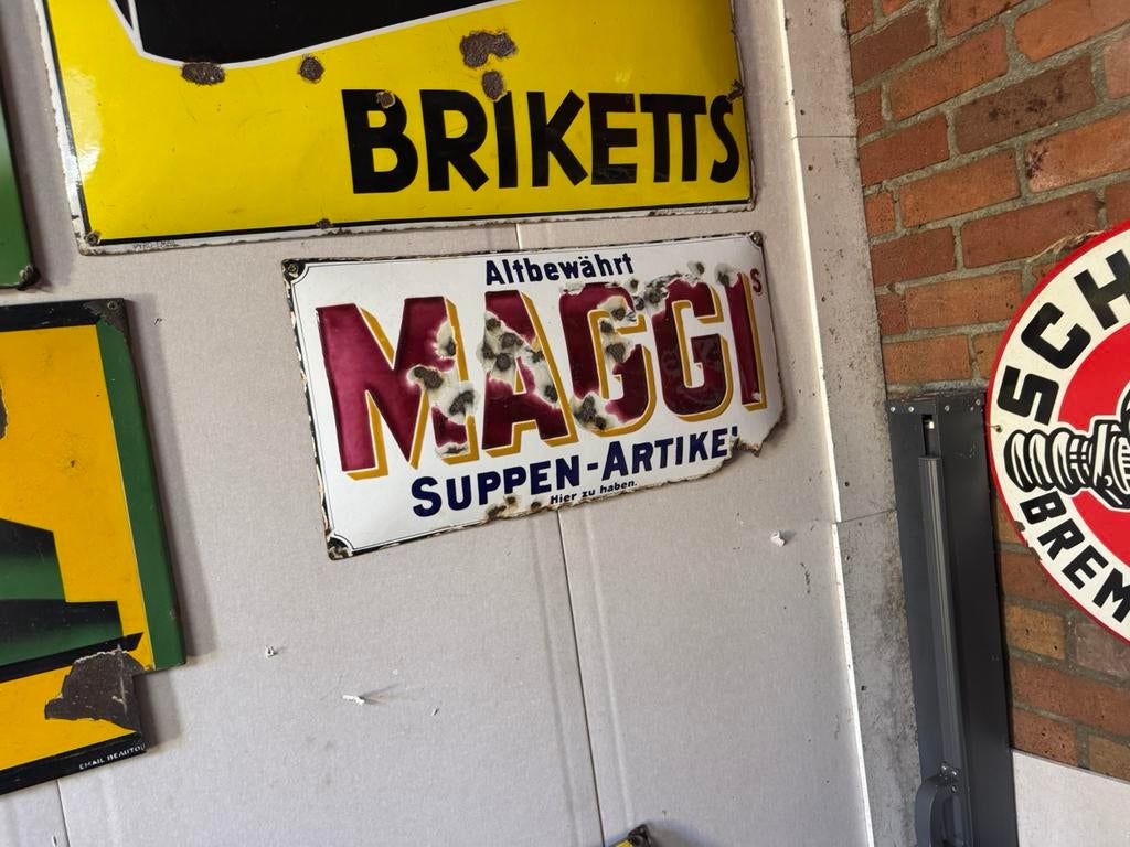 Groot oud Maggi emaille reclamebord, Antiek en Kunst, Ophalen of Verzenden