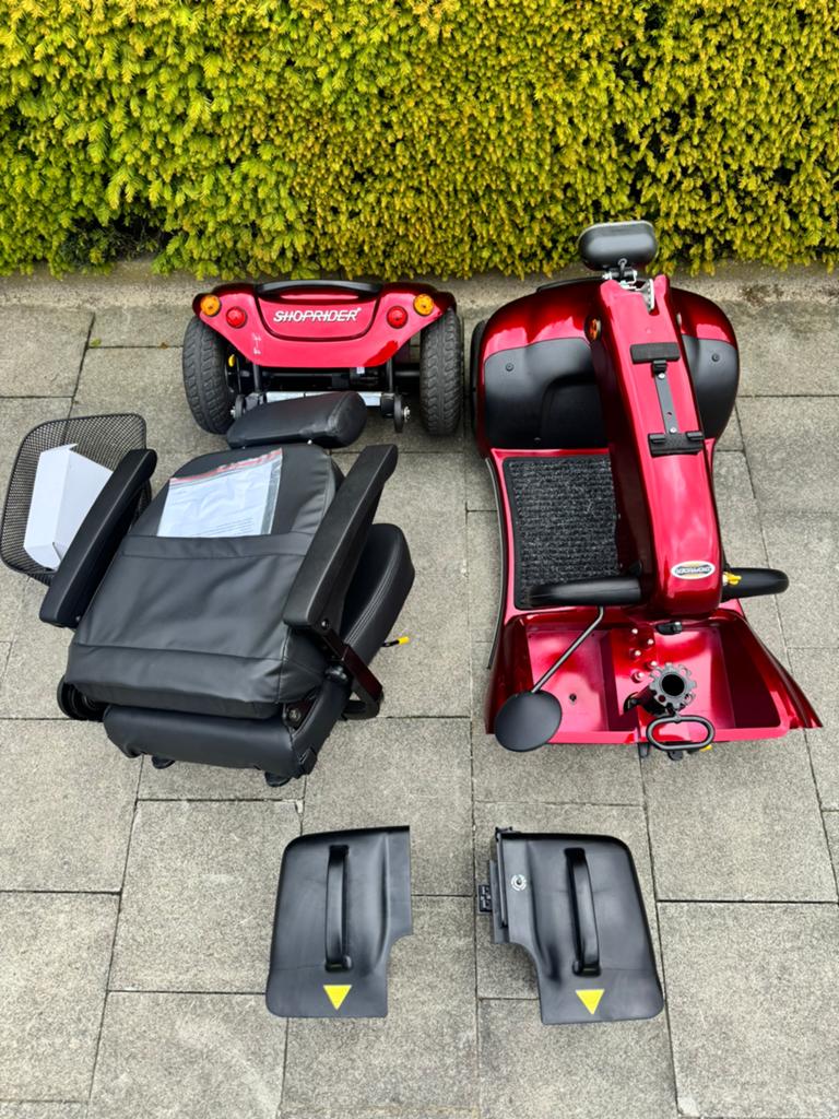 Scootmobiel Shoprider GK10 de luxe bordeaux démontable, Enlèvement ou Envoi, Pliant, Comme neuf, Fauteuil roulant électrique
