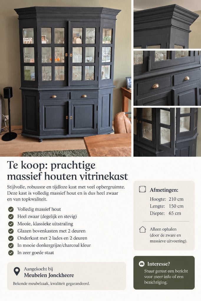 Massieve vitrinekast, 150 à 200 cm, Comme neuf, Enlèvement, 200 cm ou plus