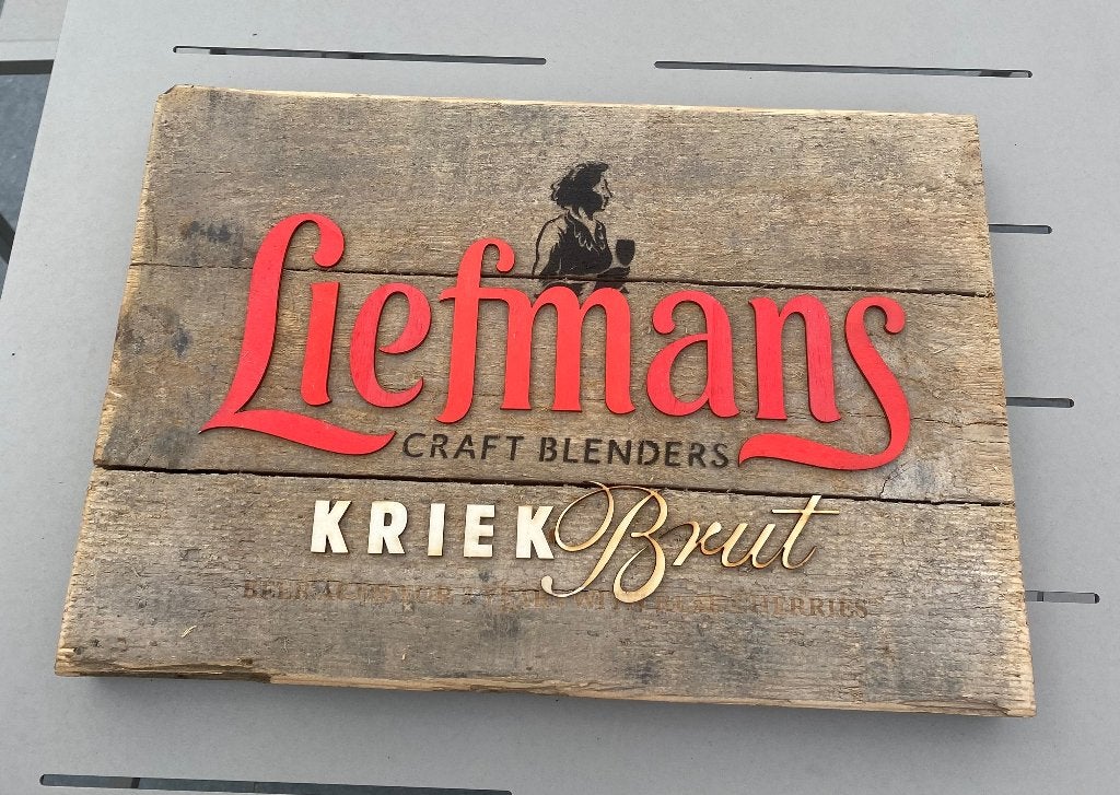 Reclame liefmans Kriek in hout, Verzamelen, Ophalen, Nieuw, Reclamebord, Plaat of Schild, Duvel