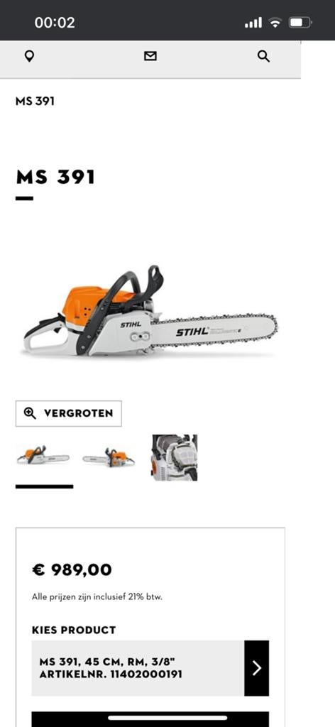 Kettingzaag Stihl MS 391 nieuw in doos., Ophalen, Zo goed als nieuw