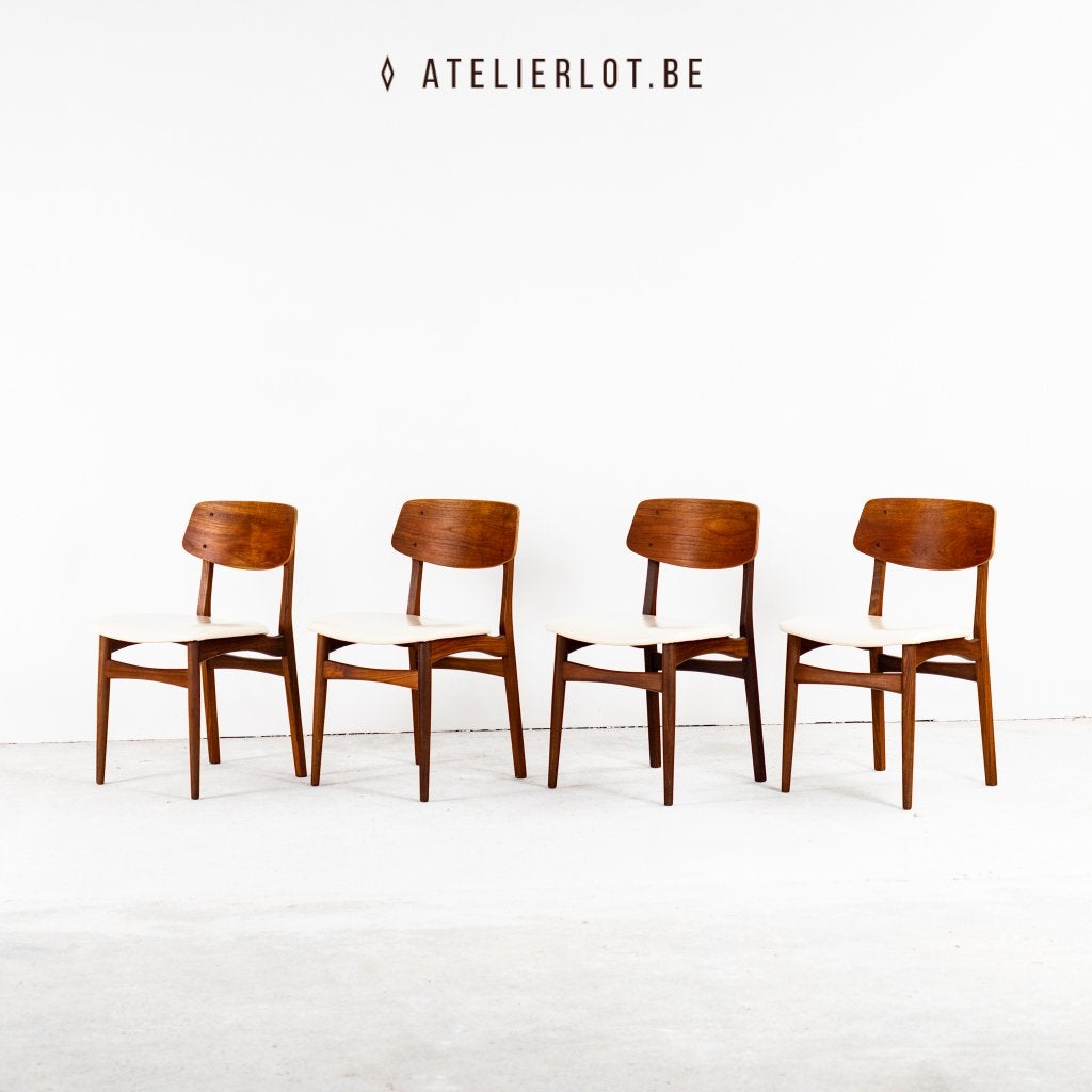 Deense set 4 eetkamerstoelen, Maison & Meubles, Chaises, Comme neuf, Quatre, Bois, Blanc, Enlèvement