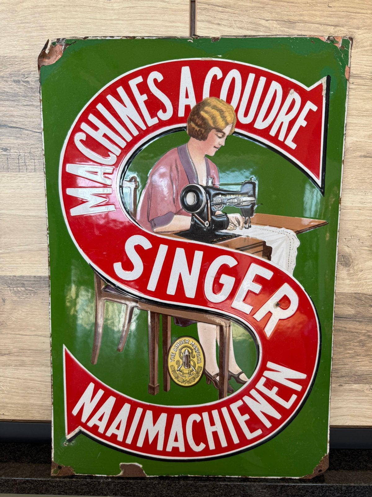 Plaque émaillée Singer, Ophalen of Verzenden, Zo goed als nieuw, Reclamebord
