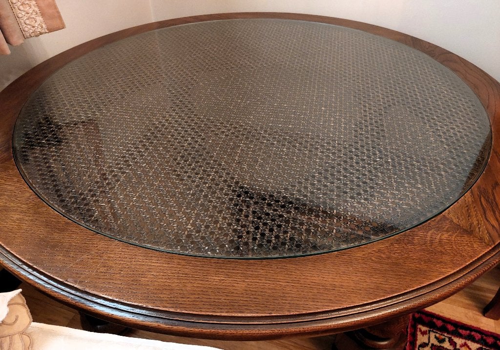 Salontafel massief eik met riet en glas, Ophalen