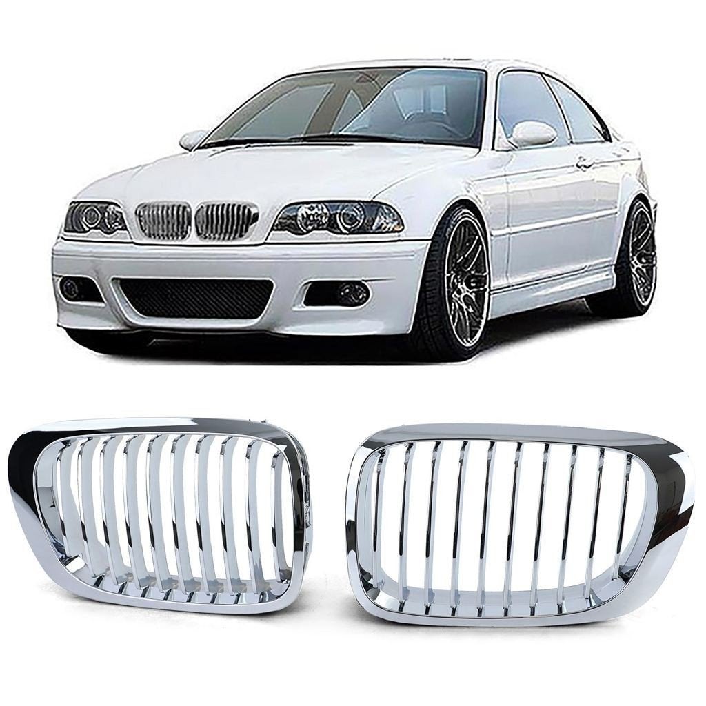 Grill Nieren Voor Bmw 3 Serie E46 Coupe Cabrio Chrome Enkele, Envoi