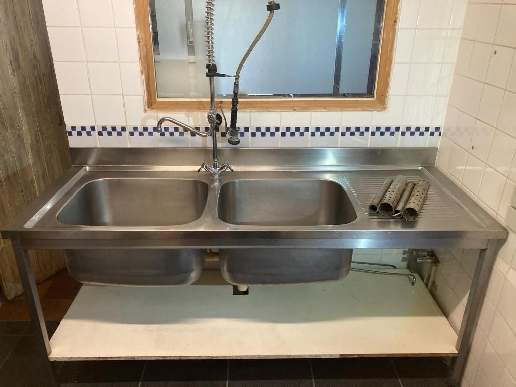 Professionele dubbele RVS spoeltafel, Huis en Inrichting, Ophalen, Gebruikt