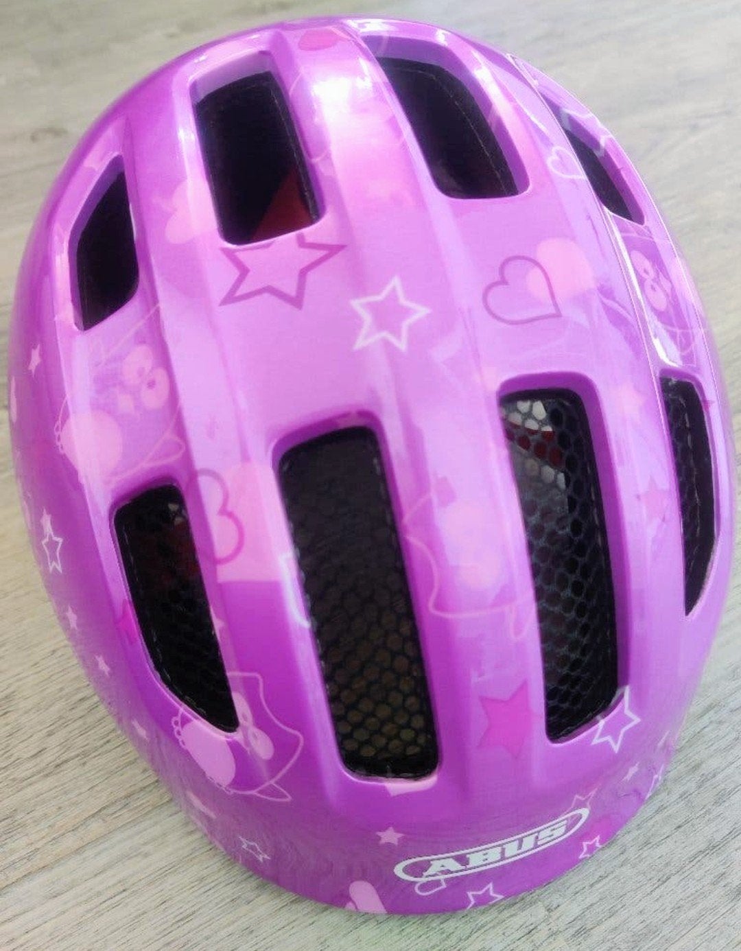 ABUS Smiley 3.0 kinderfietshelm in mooi paars met sterren!, Fietsen en Brommers, Fietsaccessoires | Fietshelmen, Ophalen, ABUS Smiley 3.0, Fietshelm kind