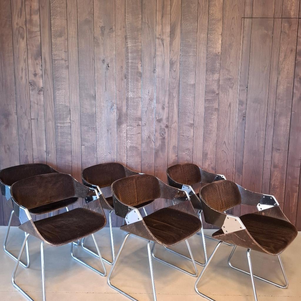SET VAN 8 zeldzame RUDI VERELST stoelen voor Novalux 1960, Huis en Inrichting, Stoelen, Ophalen, Gebruikt, Bruin, Mid-Century
