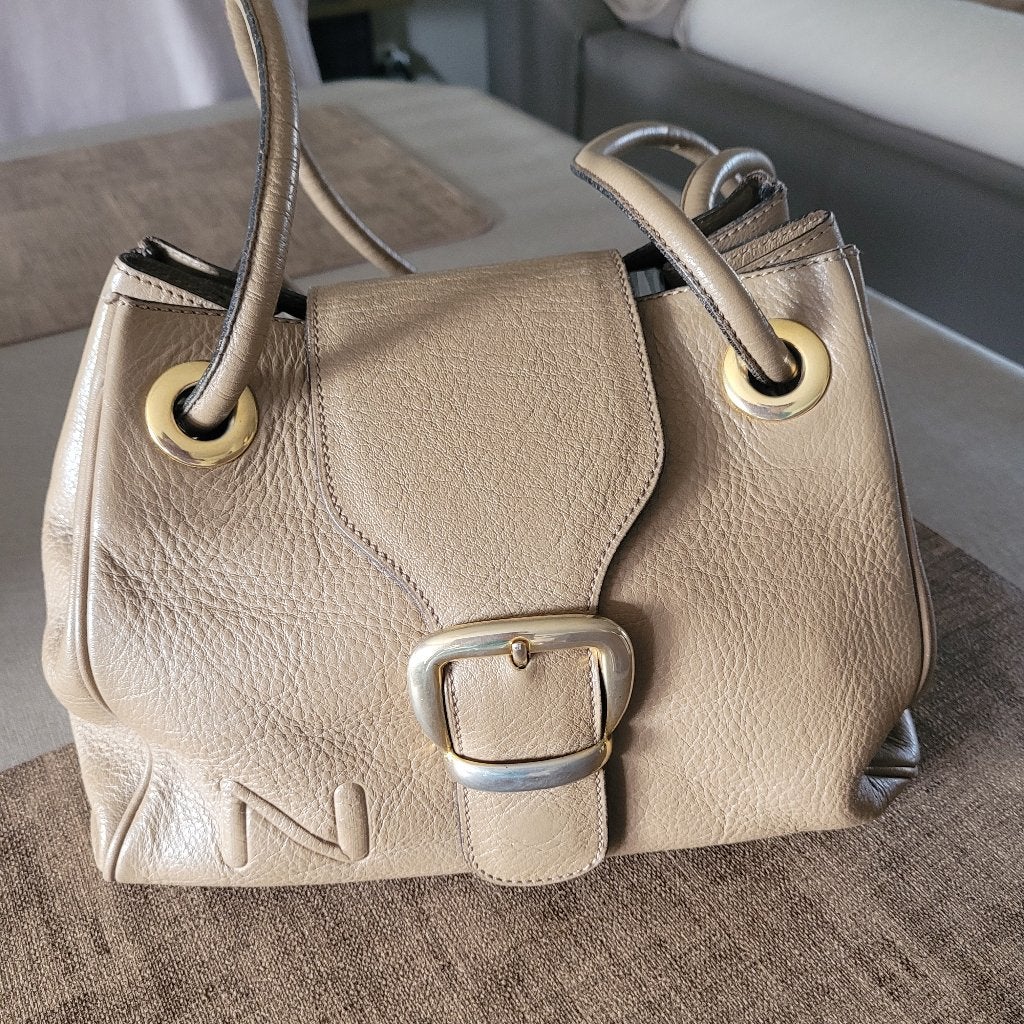 Handtas Nathan, Ophalen of Verzenden, Zo goed als nieuw, Beige, Schoudertasje