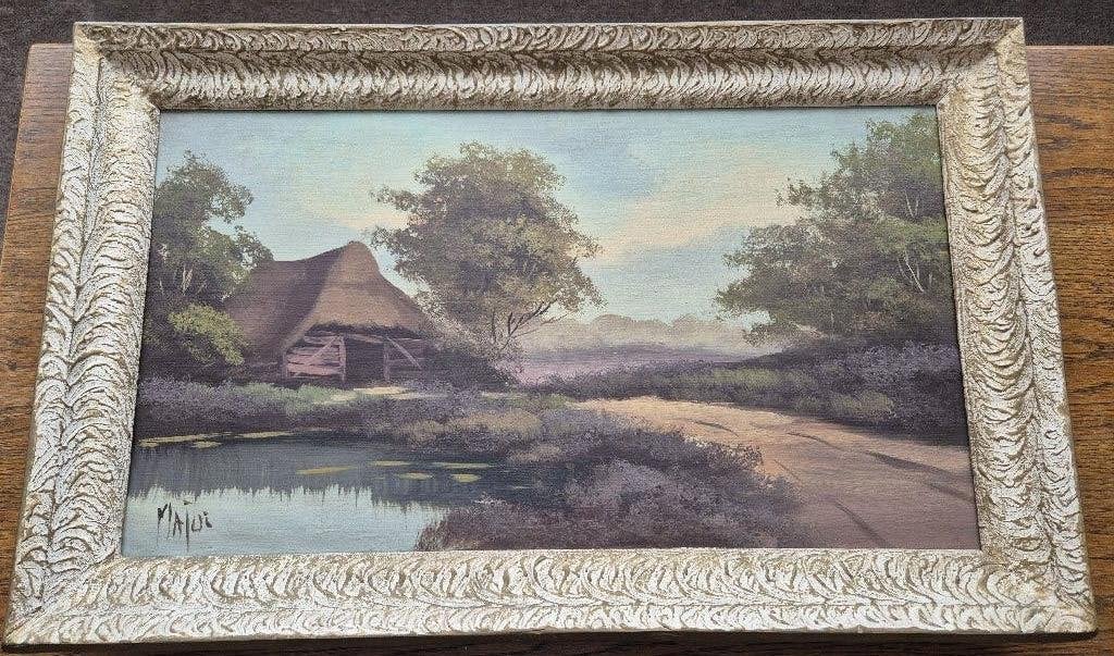 Tableau paysage champêtre signé Major, Peinture à l'huile, Paysage, Enlèvement, Daté