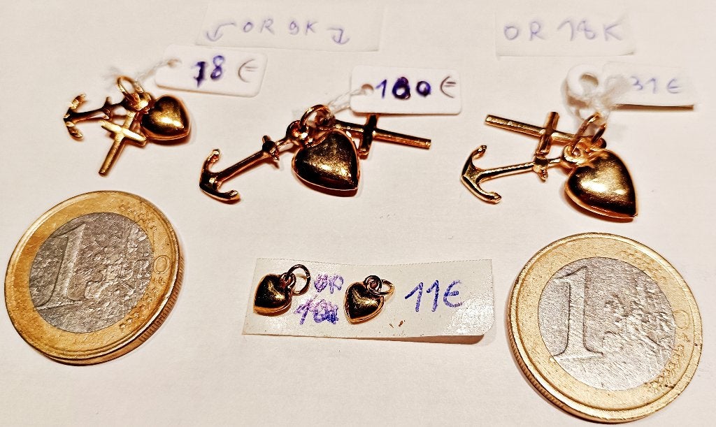 Pendentif "Foi, espérance et charité" / coeur or 18K/9K NEUF, Geel, Nieuw, Ophalen of Verzenden, Hart