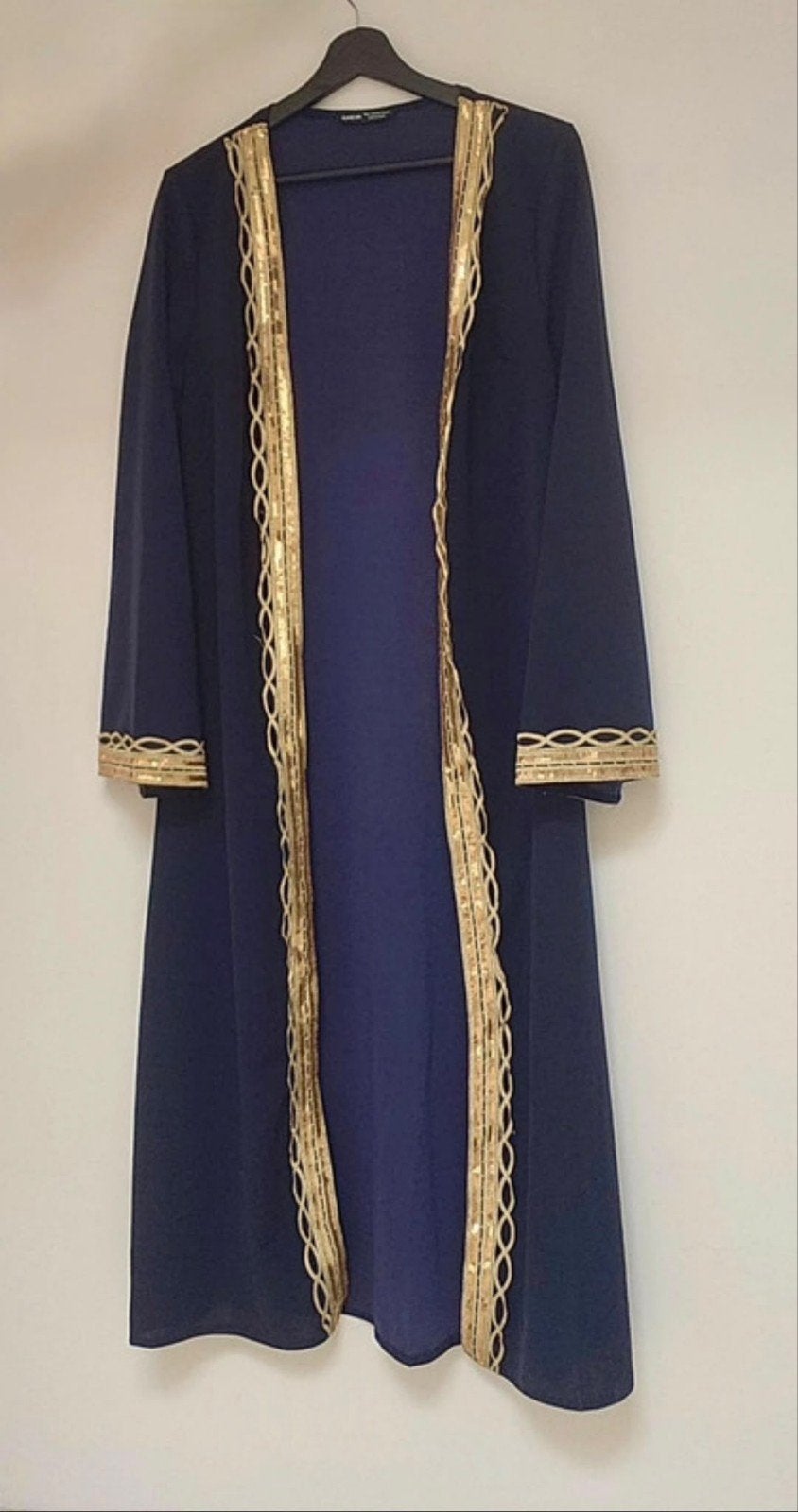 Elegante lange open jas L 40/42 – blauw met goud, Vêtements | Femmes, Enlèvement ou Envoi, Taille 42/44 (L), Bleu