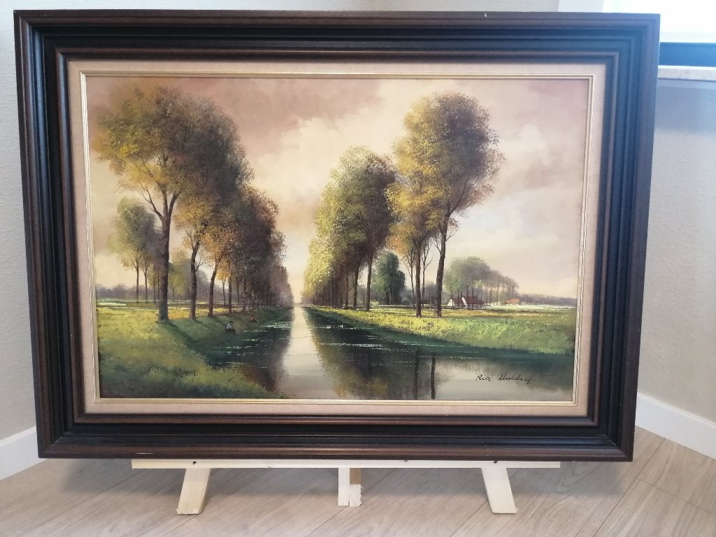 schilderij van Rik Mulder, Antiek en Kunst, Ophalen, Doek, Realistisch, Handgeschilderd
