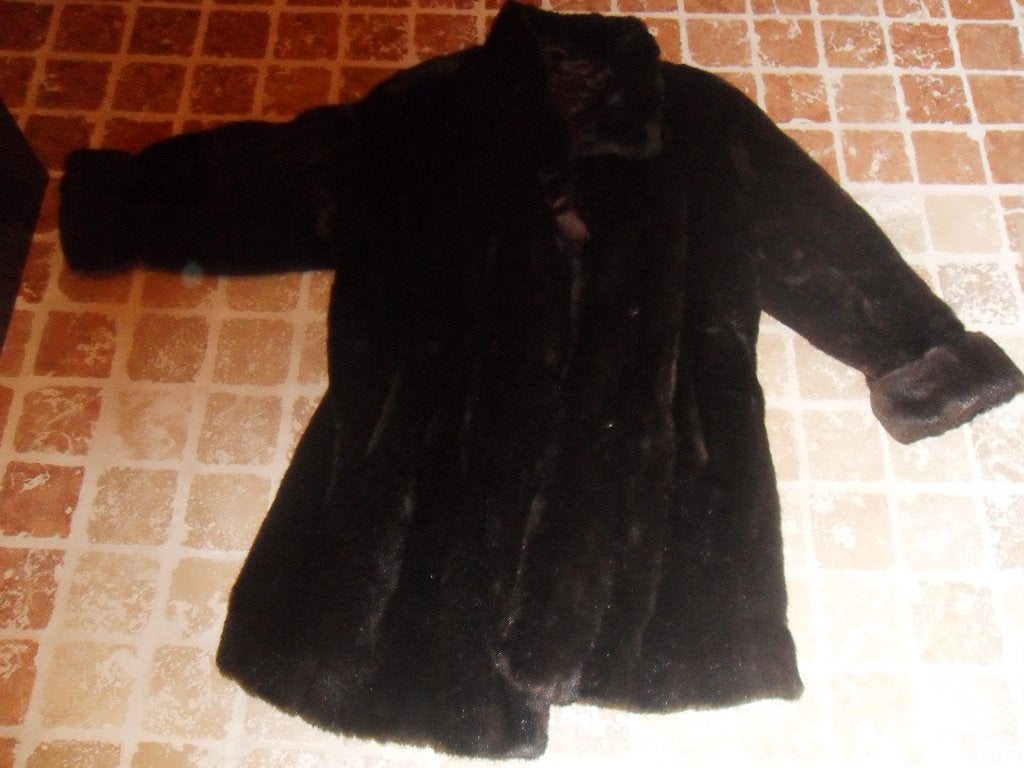 Donkerbruine/zwarte bontjas, Kleding | Dames, Ophalen of Verzenden, Zo goed als nieuw, Maat 42/44 (L), Zwart