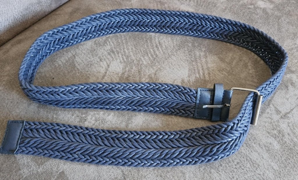 Heren riem - gevlochten - navyblauw-L117cm B3.5cm, Kleding | Heren, Riemen en Ceintuurs, Overige kleuren, Verzenden, Zo goed als nieuw