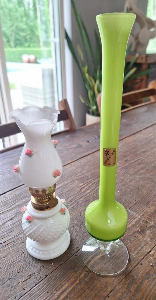 Italiaans opaline vaas en olielamp, Antiek en Kunst, Ophalen of Verzenden