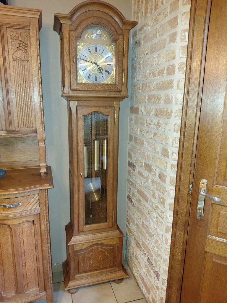 Massieve eiken staanklok met interclock binnenwerk, Antiek en Kunst, Antiek | Klokken, Ophalen