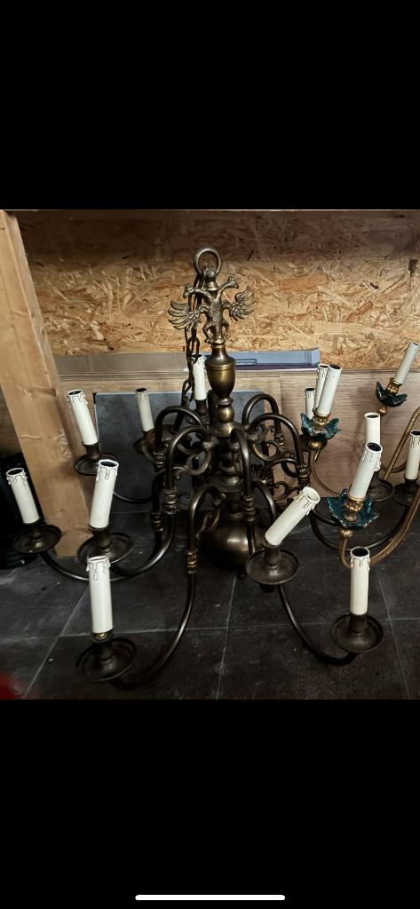 Traditionele Belgische kroonluchter, Huis en Inrichting, Lampen | Kroonluchters, Ophalen, Gebruikt, Overige materialen, Vintage