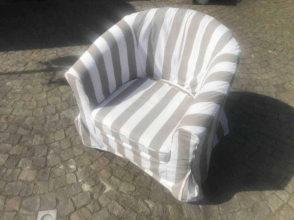 Wit grijs gestreepte stoffen fauteuil, Ophalen, Stof, Gebruikt, Minder dan 75 cm