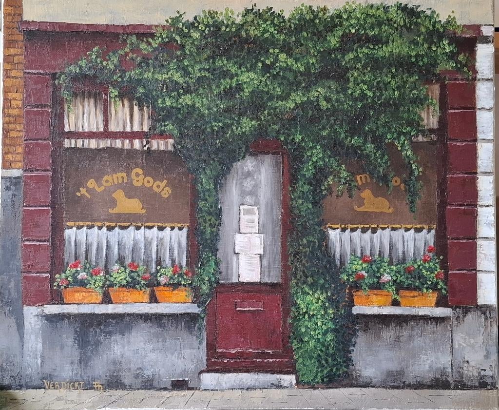 Schilderij Ph. Verdickt ''restaurant 't Lam Gods" Gent, Antiek en Kunst, Ophalen