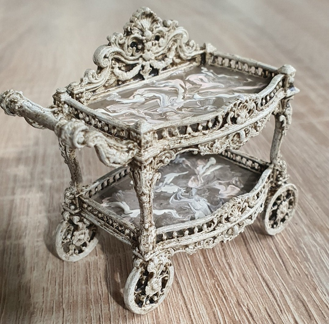 Prachtige miniatuur serveerwagen op schaal 1:12,

ideaal voo, Verzamelen, Ophalen