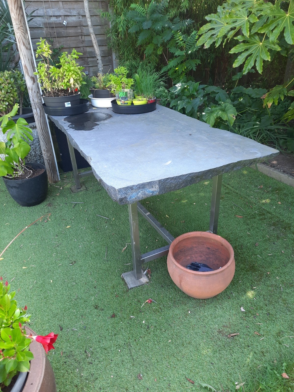 tuintafel l 1900,br 920,inox poten graniet blad, Jardin & Terrasse, Enlèvement