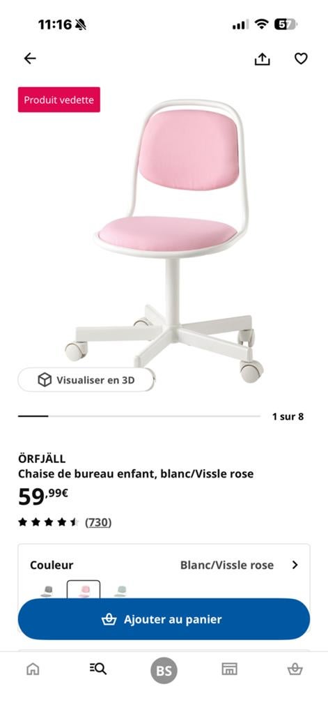 Chaise de bureau enfant, Enlèvement, Utilisé, Rose, Chaise de bureau