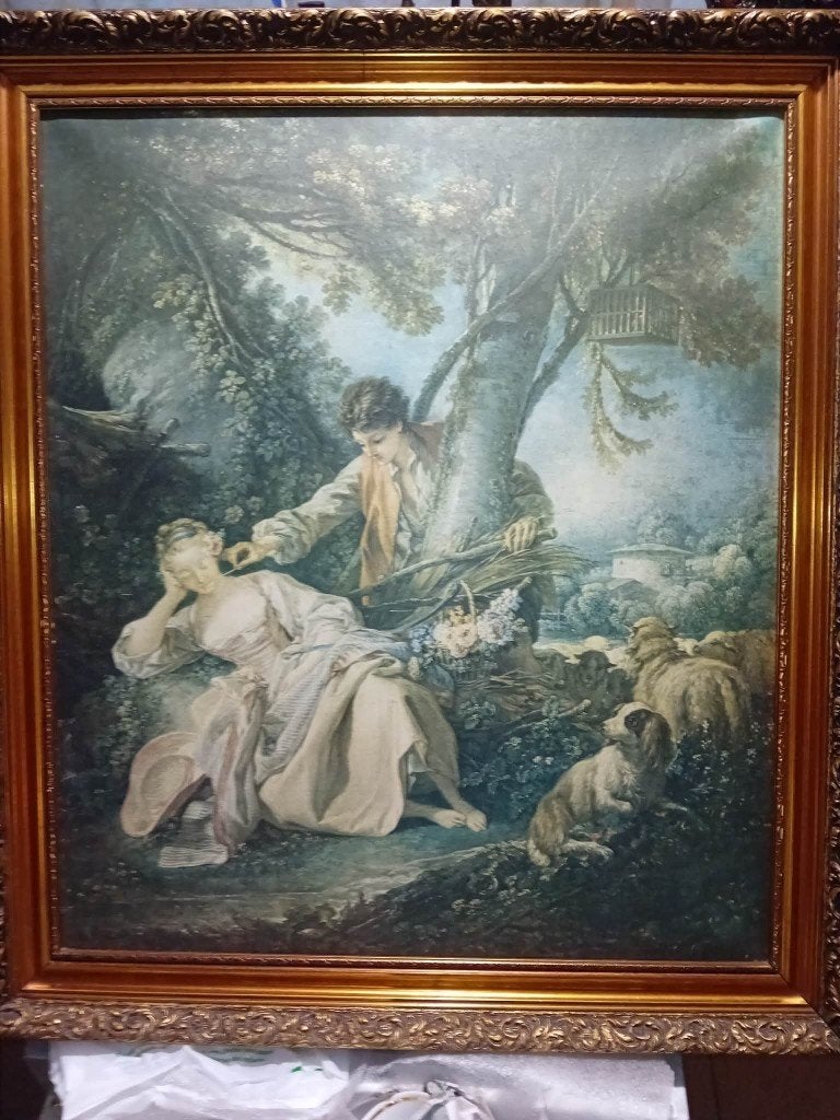 schilderij op doek francois  boucher le soleil interompu, Antiek en Kunst, Ophalen of Verzenden