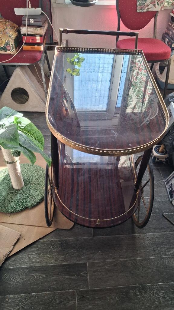 Desserte Bar Vintage Chariot Italien - acajou et laiton, Enlèvement
