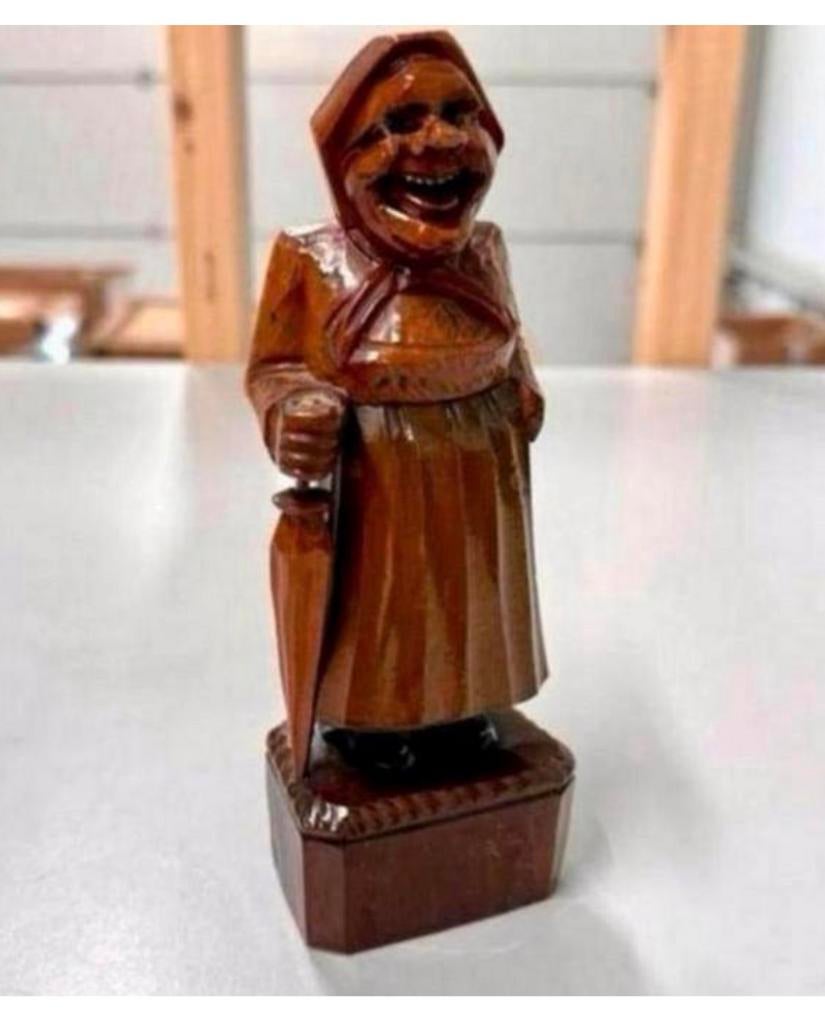 Antiek 1960 hout hand gesneden Figuur vrouw dame wandelstok, Ophalen of Verzenden