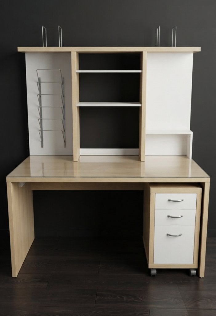 Stijlvol bureau met opzetstuk en ladeblok (140 cm), Rehausseur, Enlèvement, Utilisé, IKEA