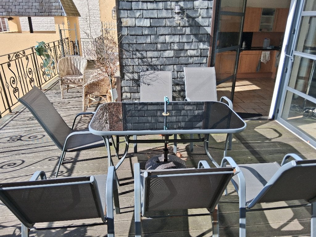 table de terrasse (dont 6 chaises), Enlèvement, Utilisé, Rectangulaire, Métal