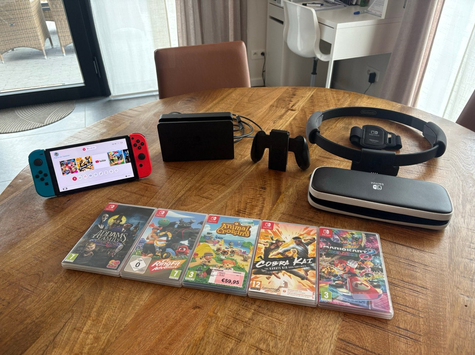 Nintendo Switch OLED + 5 Topgames (Mario Kart 8) - ZGN⁠, Enlèvement ou Envoi, Comme neuf, Switch OLED