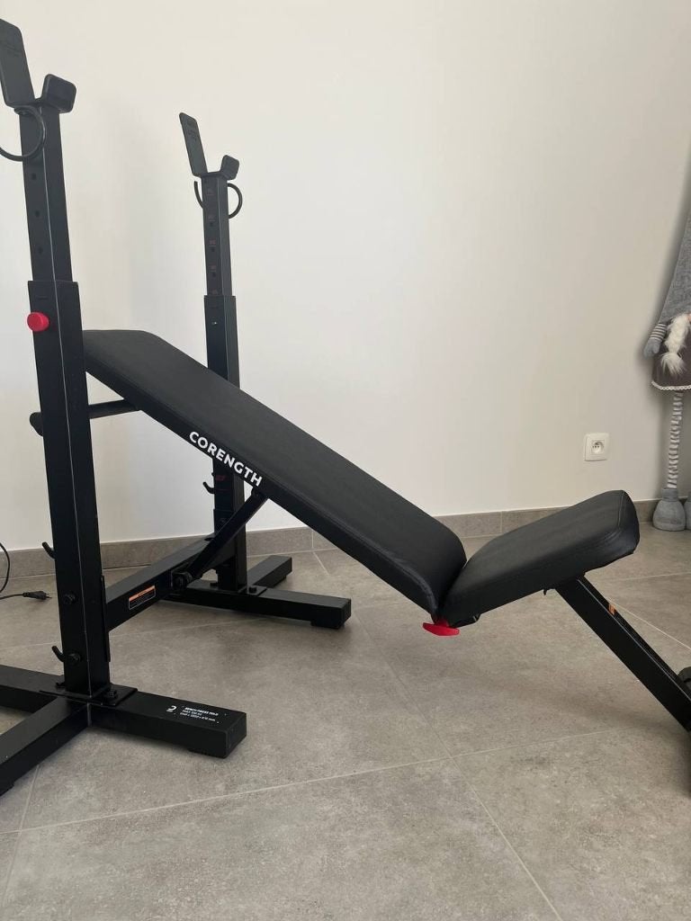 Halterbank met verstelling + 2 bar + 50kg, Ophalen, Overige typen, Zo goed als nieuw, Metaal