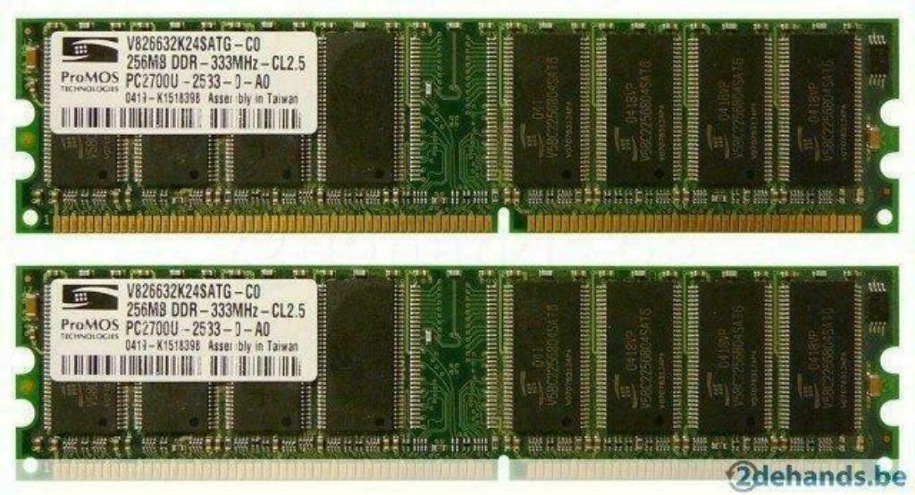2 x Promos 256mb PC2700 CL2.5 DDR Ram geheugen, Computers en Software, RAM geheugen, Desktop, DDR, Ophalen