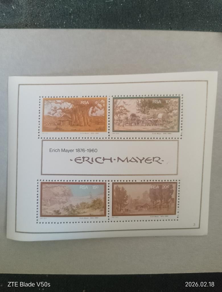 Postzegels Erich Mayer Kunst History RSA, Postzegels en Munten, Ophalen of Verzenden