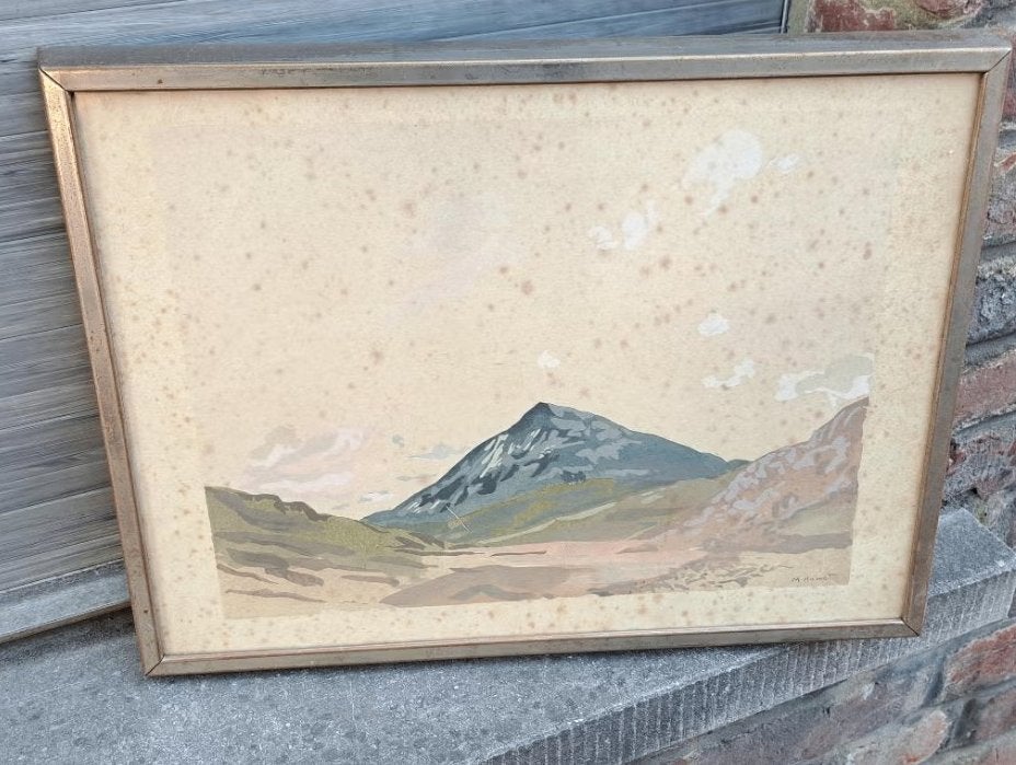 Aquarelle montagne signe marie howet, Antiquités & Art, Enlèvement ou Envoi, Aquarelle